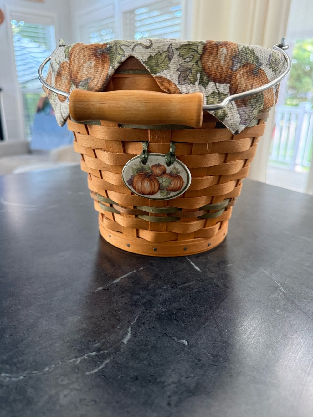 Longaberger pumpkin fall Harvest Woven Basket pail with Pumpkin Liner